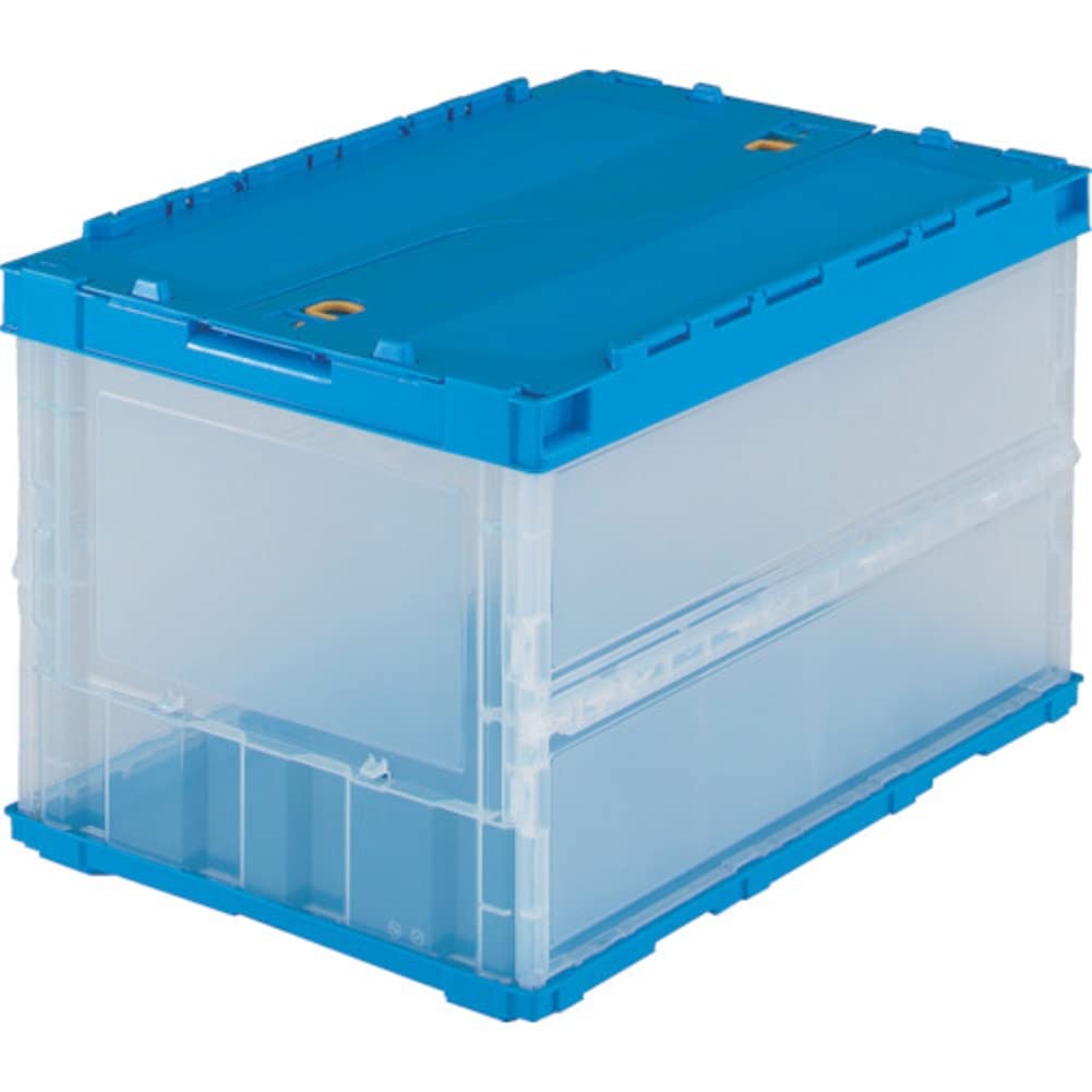 ◆商品名：TRUSCO(トラスコ) 薄型折りたたみコンテナ 50Lロックフタ付 透明 TR-C50B-TM商品紹介●最大積載荷重:8kg ●シボ加工:6ヵ所 ●色相:4側面半透明、フタと上枠・底板はブ
