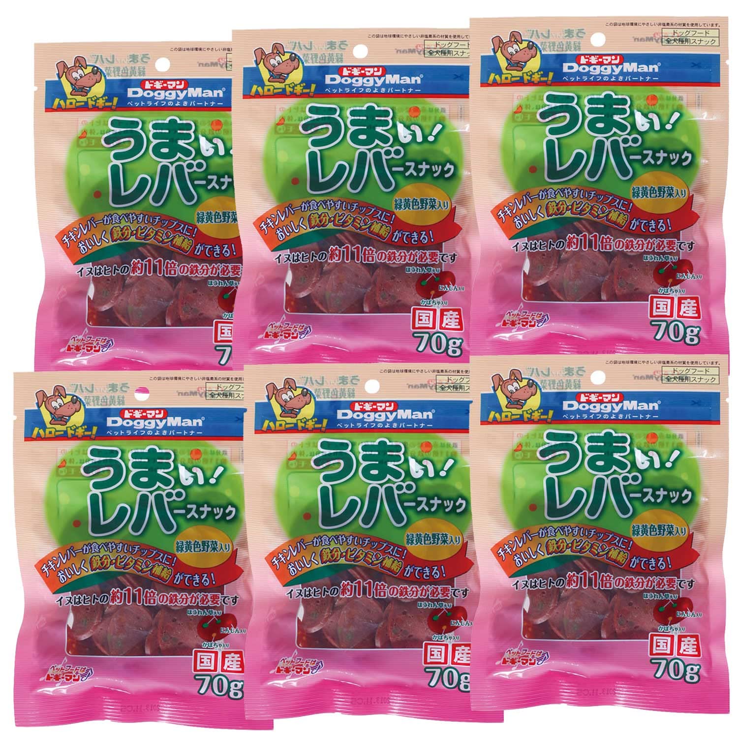 ◆商品名：ドギーマン 犬用おやつ うまい!レバースナック チーズ入り チキン 70g×6個 (まとめ買い)