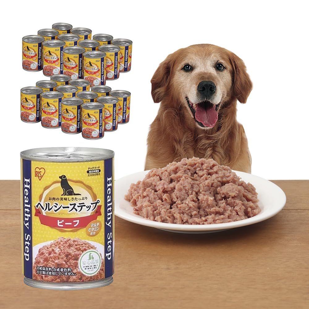 ◆商品名：アイリスオーヤマ ヘルシーステップ ドッグフード 総合栄養食 ビーフ 合成着色料・合成保存料不使用 (375g×6缶パック)×4個セット