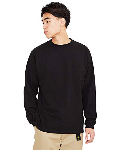 ◆商品名：[グッドウェア] 長袖 ポケット Tシャツ クルーネック USAコットン 7.6オンス ヘビーウェイト (Large, ブラック)Goodwearのヘビーウェイトなポケット付き長袖Tシャツ。