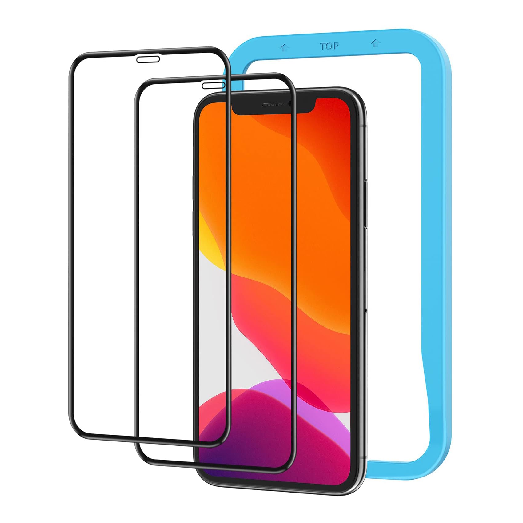◆商品名：NIMASO i Phone 11 / XR用 ガラスフィルム 2枚セット ガイド枠付き 強化 ガラス i Phone xr ガラス 全面保護 フィルム フルカバー 指紋防止