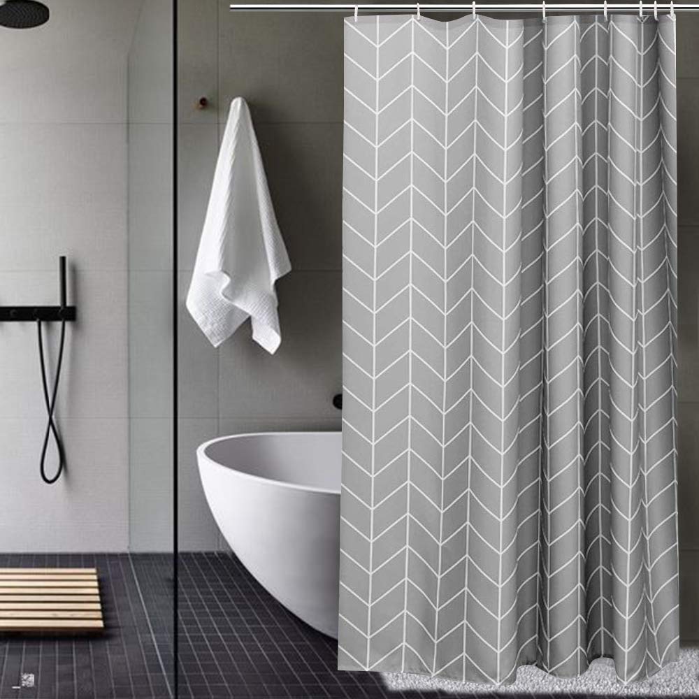 AooHome シャワーカーテン 防水 防カビ 120x180cm ユニットバス 浴室 高密度 速乾 加重 加厚 ストライプ 目隠し バス用品 お風呂カーテン