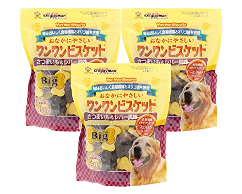 ◆商品名：【3袋セット】 ドギーマン 犬用おやつ おなかにやさしいワンワンビスケットBig さつまいも＆レバー風味 450g × 3袋説明商品の説明・おなかにやさしい成分配合の大きめサイズビスケット。