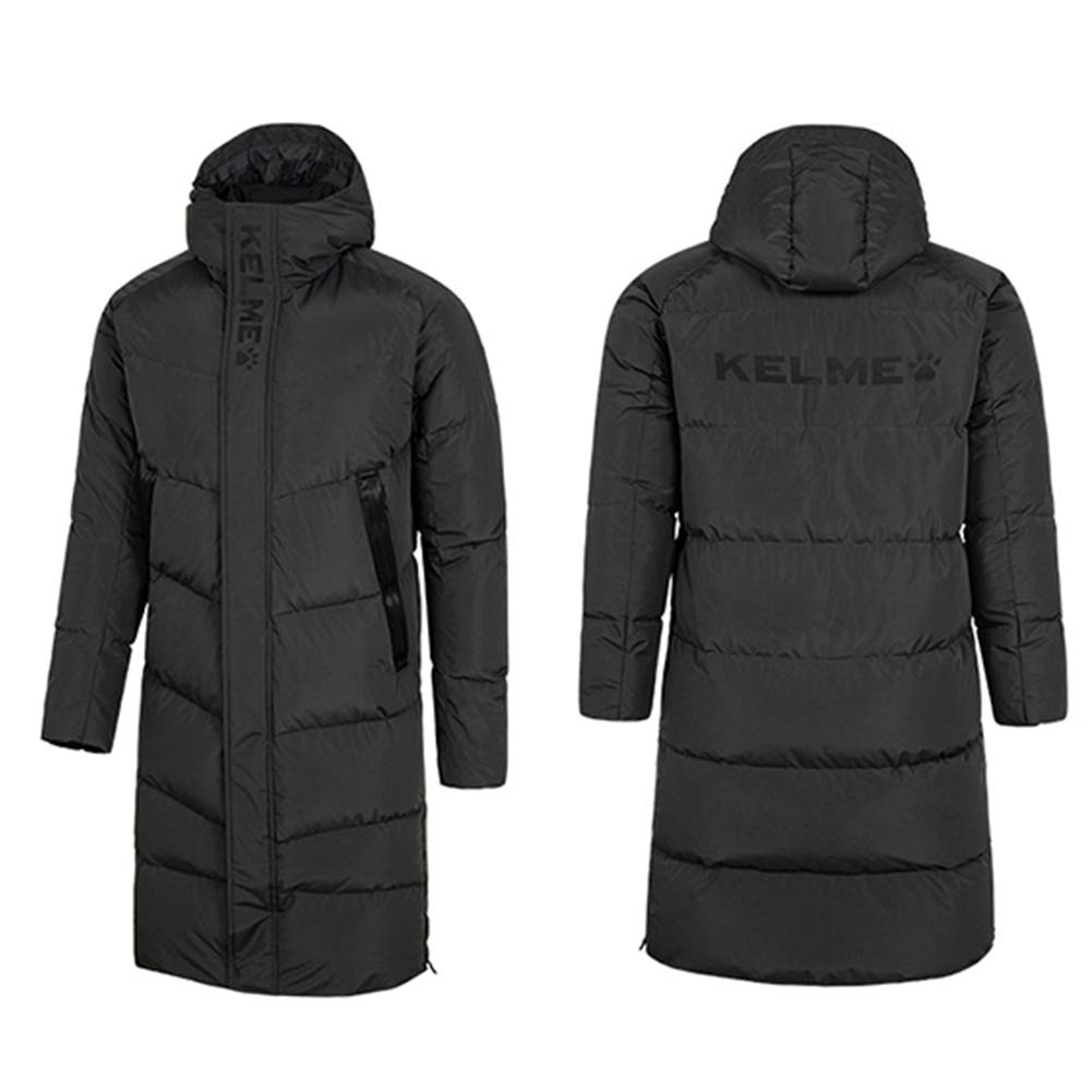 ケルメ サッカー ロングダウンジャケット ロングコート メンズ ダウンコート 軽量 ベンチコート フーデッド ウォーマー (グレー, M)