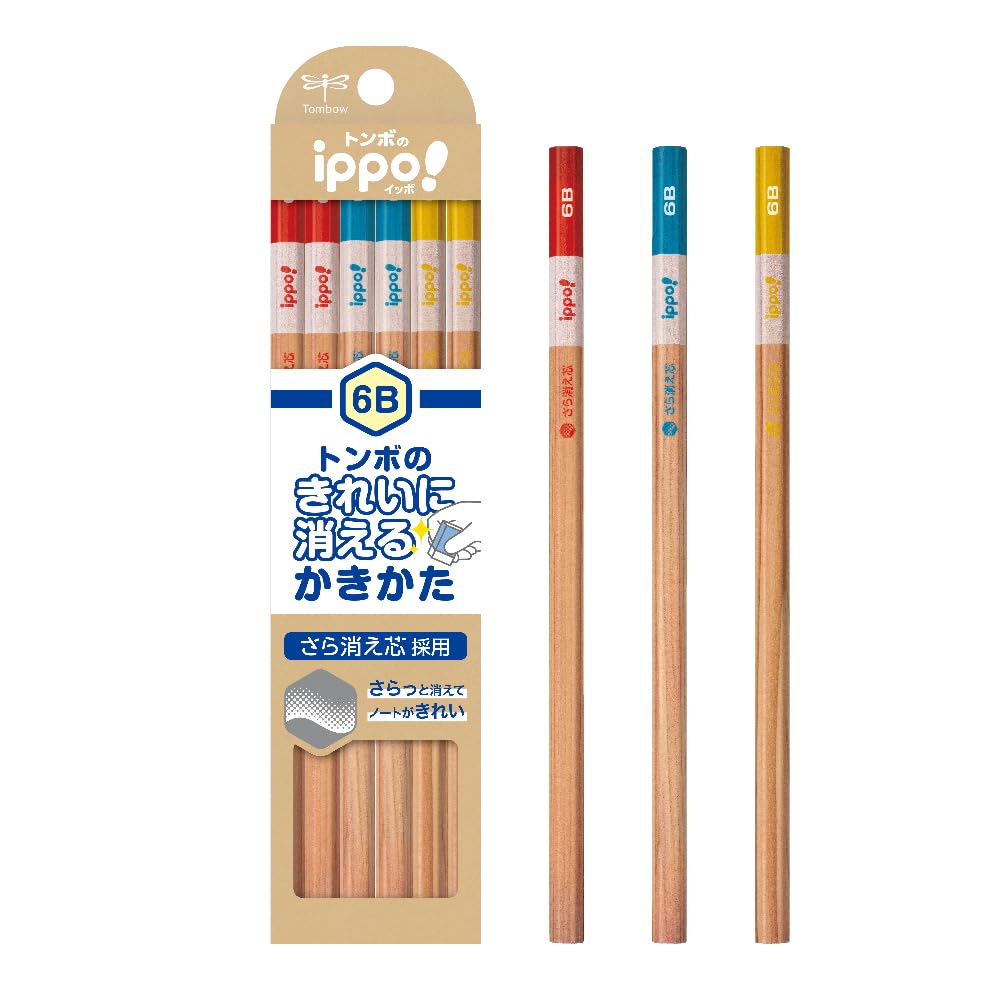 ◆商品名：トンボ(Tombow) 鉛筆 ippo! きれいに消えるかきかたえんぴつ 6B 1ダース ナチュラル KB-KSKN01-6B