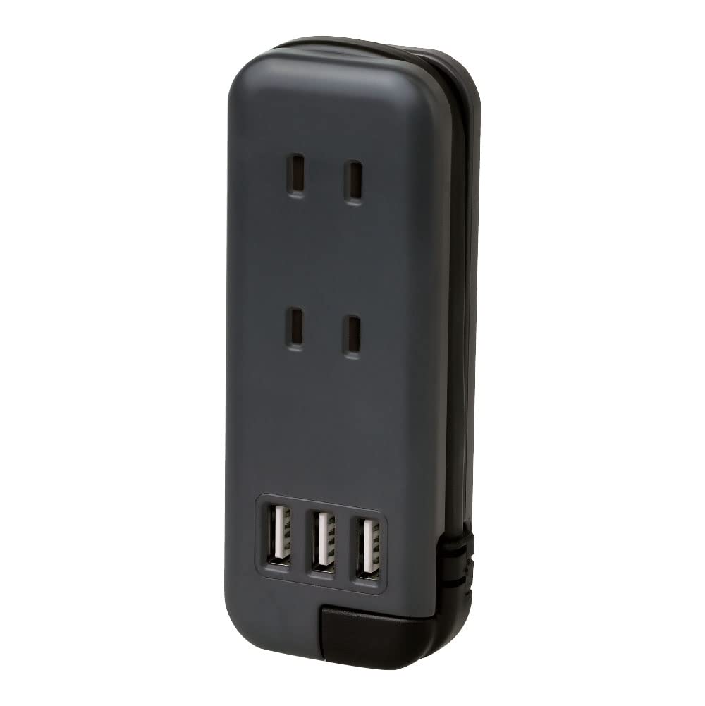 ◆商品名：ソニック ポータブルコンセント ユートリムエル スリム ポーチ付 USB-A×3 グレー UL-6345-GL