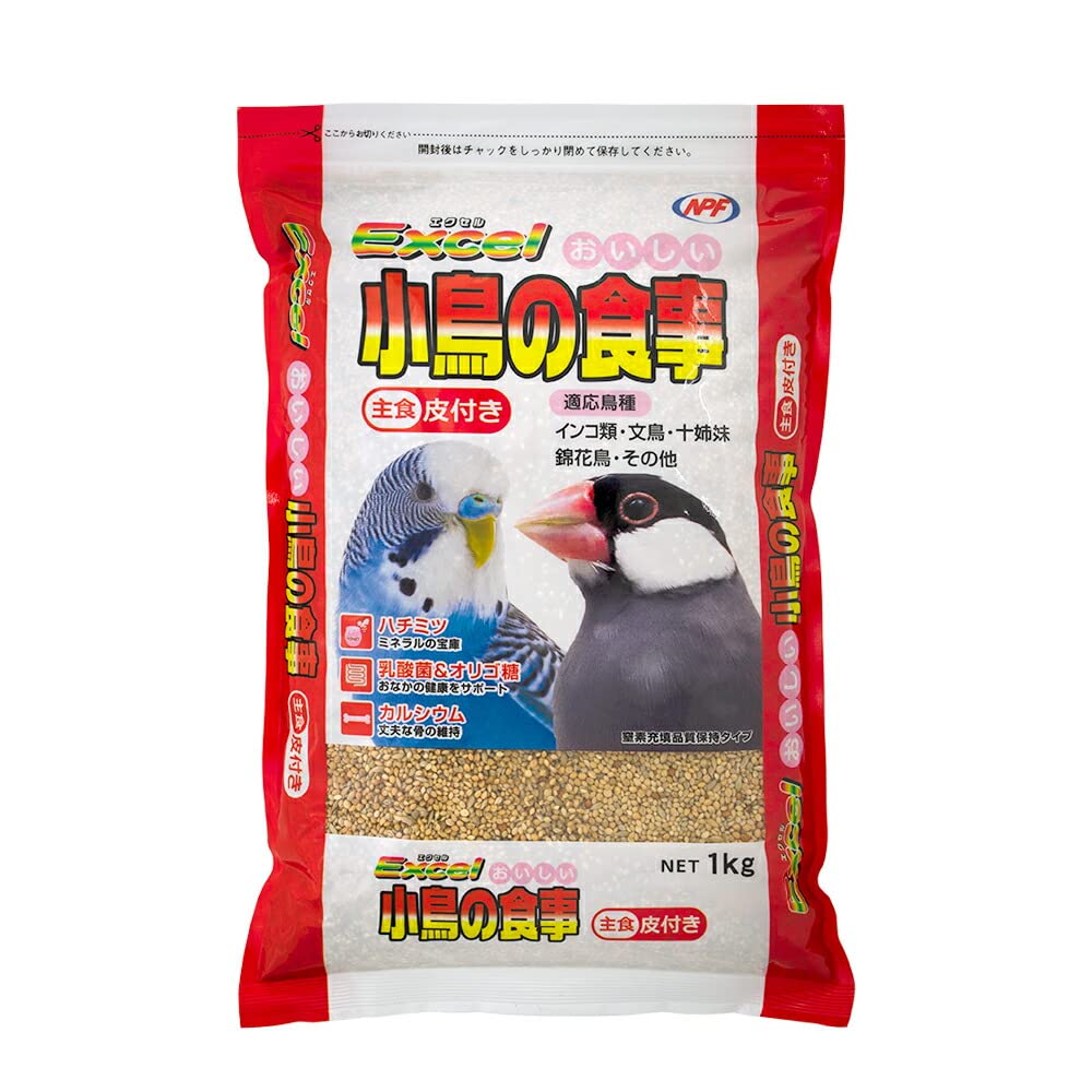 ◆商品名：ナチュラルペットフーズ エクセル おいしい 小鳥の食事 皮付き 1kg説明商品紹介厳選された新鮮な種子をバランスよく配合しました。栄養満点皮付きタイプ。原材料・成分アワ(皮付き)、ヒエ(皮付