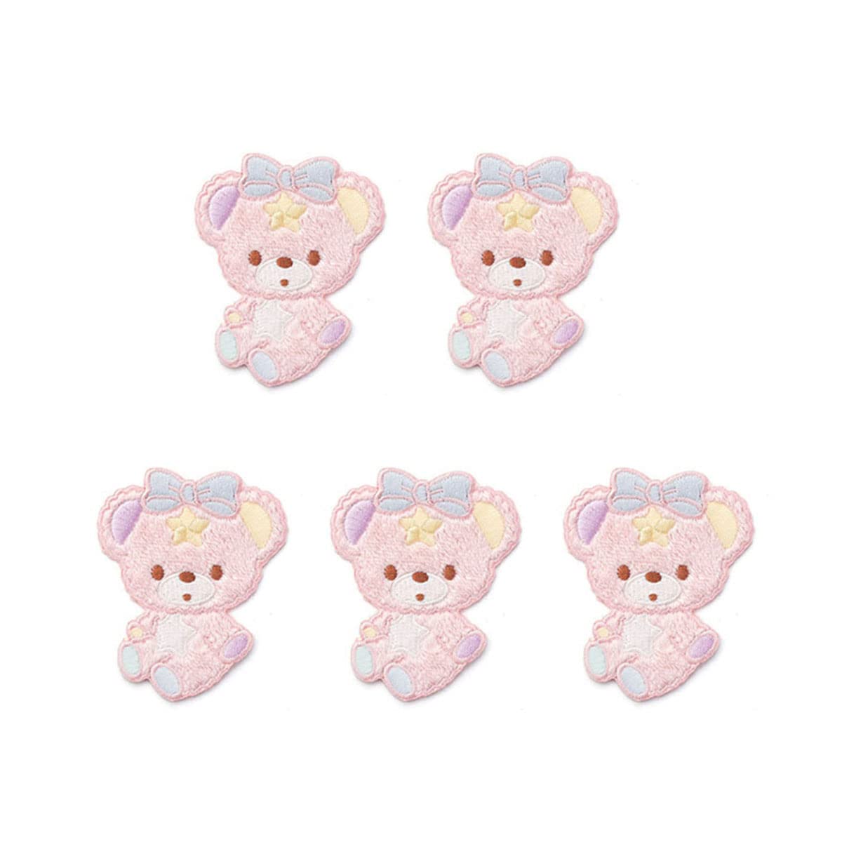 ◆商品名：ワッペン 女の子 アイロン アップリケ ウサギ リボン ユニコーン かわいい 大きい 小さい 刺繍 (クマ-ピンク 5点 セット)