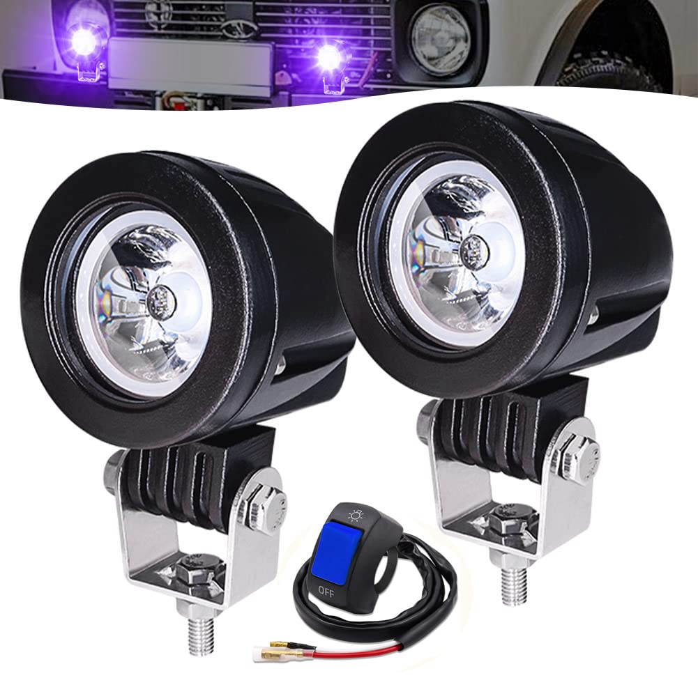 ◆商品名：X-STYLE 10W バイク フォグランプ 青 LED ヘッドライト 補助灯 12V 24V 高輝度 防水 長寿命 耐衝撃 汎用 車外灯 ブルー 丸型 狭角 2個セ