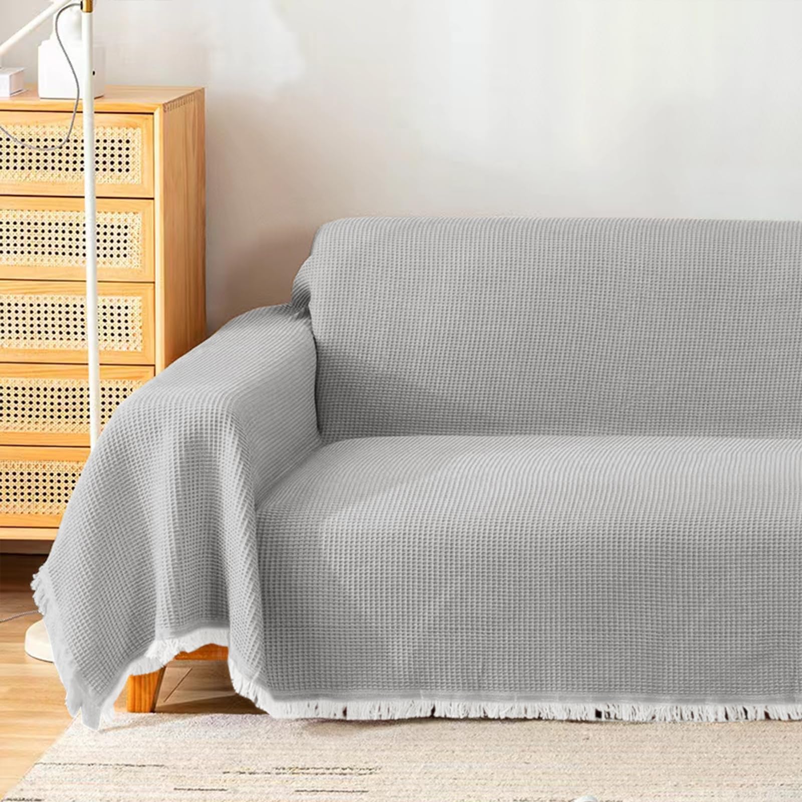 ソファーカバー マルチカバー ワッフル柄 北欧風 ニット 洗える 2人 3人掛け ベッドカバー ソファ 保護カバー 長方形 大判 ブランケット