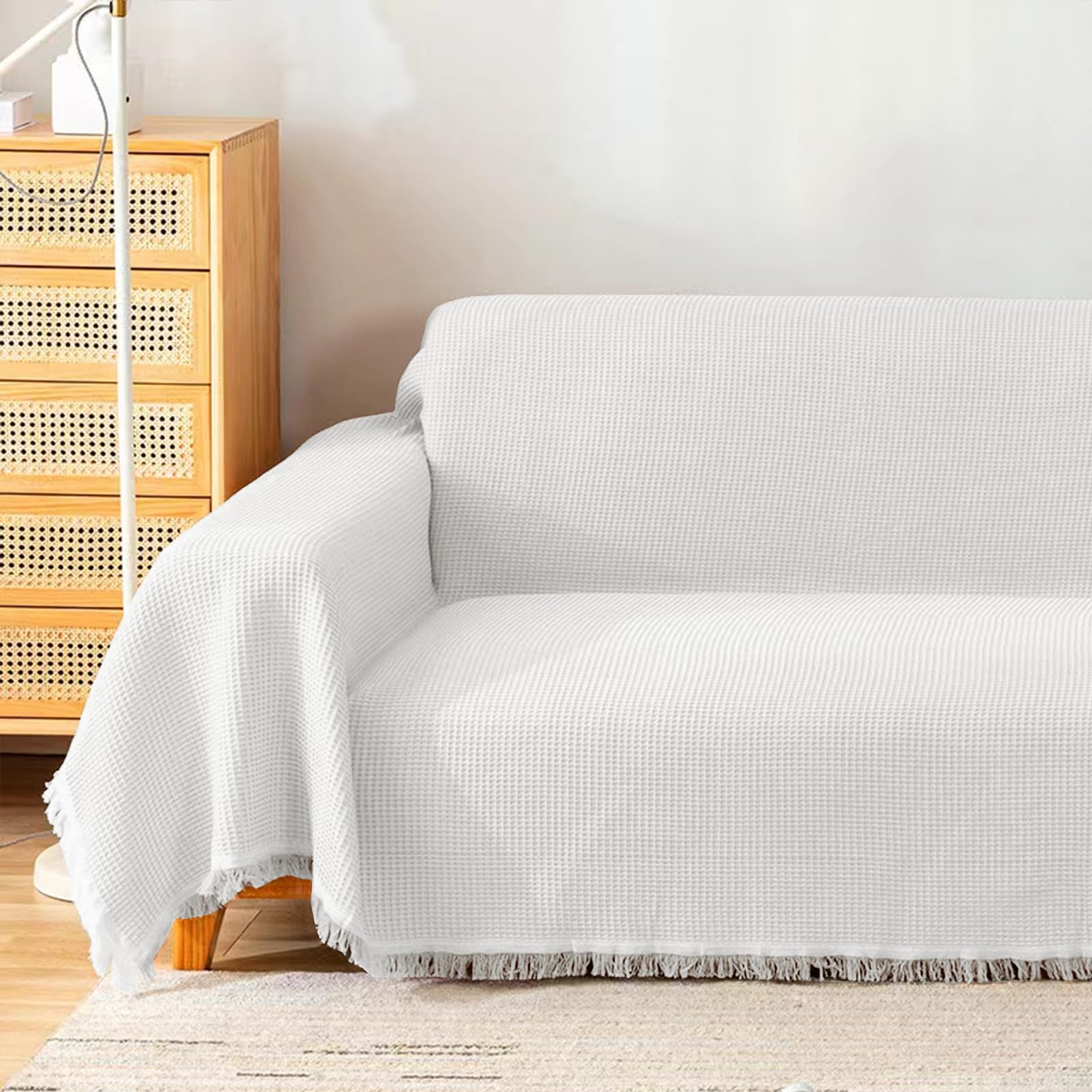 ソファーカバー マルチカバー ワッフル柄 北欧風 ニット 洗える 2人 3人掛け ベッドカバー ソファ 保護カバー 長方形 大判 ブランケット